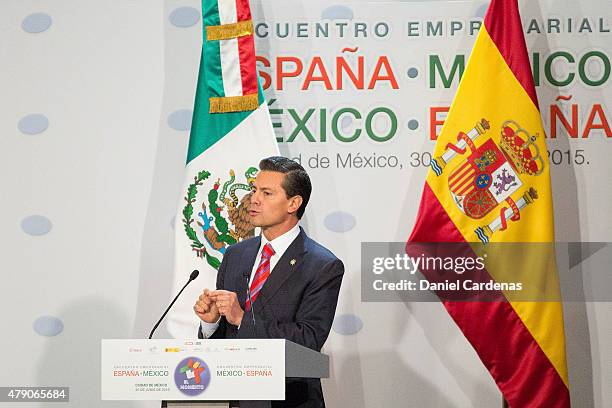 President of Mexico Enrique Peña Nieto gives a speech during the Business Forum at Presidente Hotel on June 30, 2015 in Mexico City, Mexico. The...