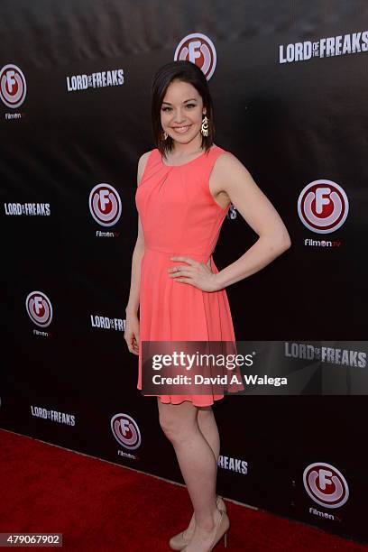 Actress Shelley Regner attends the movie premiere of Alki David's Lord Of The Freaks at the Egyptian Theatre on June 29, 2015 in Hollywood,...