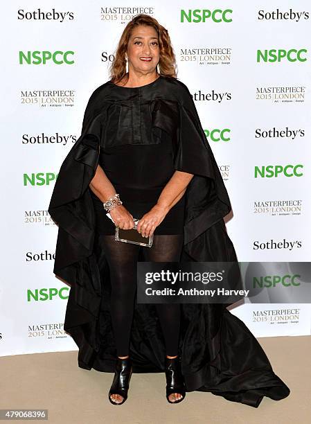 Zaha Hadid attends the NSPCC Neo-Romantic Art Gala at Masterpiece London on June 30, 2015 in London, England.