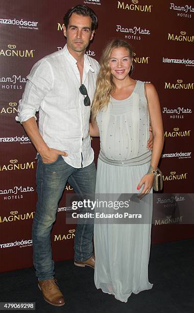 Actor Alex Adrover and actress Patricia Montero attend dipping party by Magnum photocall at Oscar hotel on June 30, 2015 in Madrid, Spain.