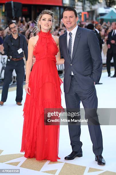 Channing Tatum and Amber Heard attend the European Premiere of "Magic Mike XXL" at Vue West End on June 30, 2015 in London, England.