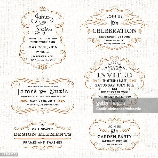 calligraphy party, wedding invitations - calligraphy stock illustrations