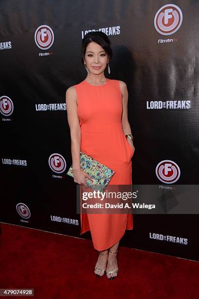 Actress Catherine Castro attends the movie premiere of Alki David's Lord Of The Freaks at the Egyptian Theatre on June 29, 2015 in Hollywood,...