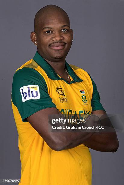 Lonwabo Tsotsobe of South Africa at the headshot session at the Pan Pacific Hotel, Dhaka in the lead up to the ICC World Twenty20 Bangladesh 2014 on...