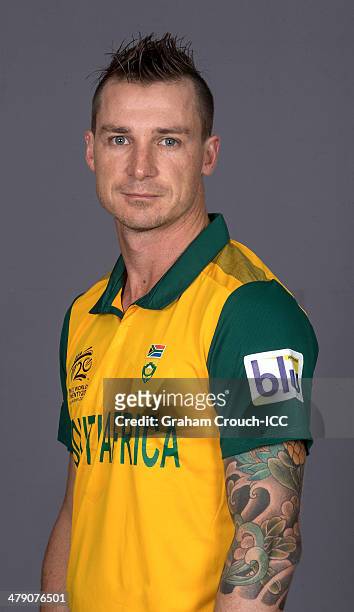 Dale Steyn of South Africa at the headshot session at the Pan Pacific Hotel, Dhaka in the lead up to the ICC World Twenty20 Bangladesh 2014 on March...
