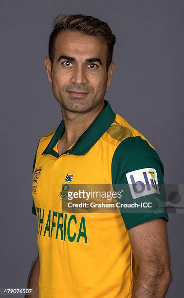 Imran Tahir of South Africa at the headshot session at the Pan Pacific Hotel, Dhaka in the lead up to the ICC World Twenty20 Bangladesh 2014 on March...