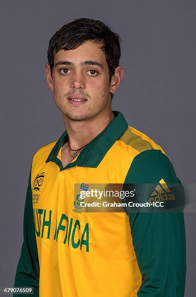 Quinton de Kock of South Africa at the headshot session at the Pan Pacific Hotel, Dhaka in the lead up to the ICC World Twenty20 Bangladesh 2014 on...