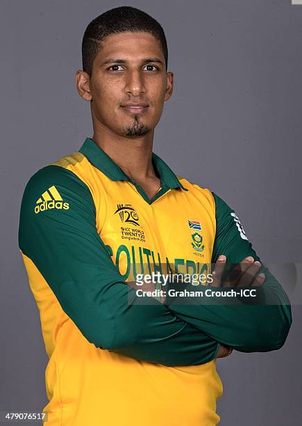 Beuran Hendricks of South Africa at the headshot session at the Pan Pacific Hotel, Dhaka in the lead up to the ICC World Twenty20 Bangladesh 2014 on...