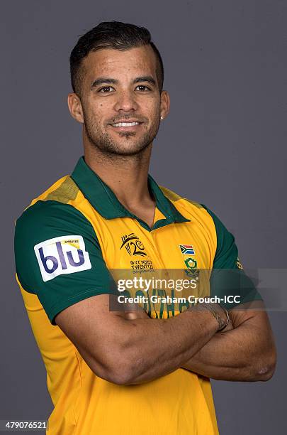 Jean-Paul Duminy of South Africa at the headshot session at the Pan Pacific Hotel, Dhaka in the lead up to the ICC World Twenty20 Bangladesh 2014 on...