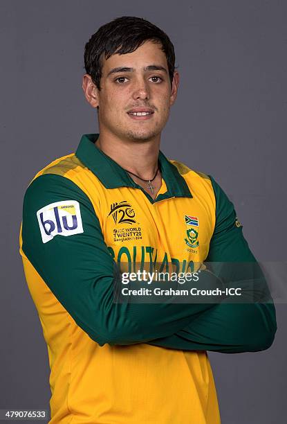 Quinton de Kock of South Africa at the headshot session at the Pan Pacific Hotel, Dhaka in the lead up to the ICC World Twenty20 Bangladesh 2014 on...