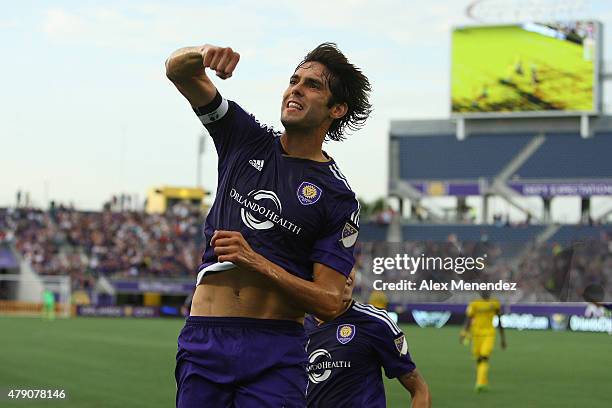 Kaka of Orlando City SC celebrates his goal during the Lamar Hunt U.S. Open soccer match between the Columbus Crew and Orlando City SC at the Orlando...