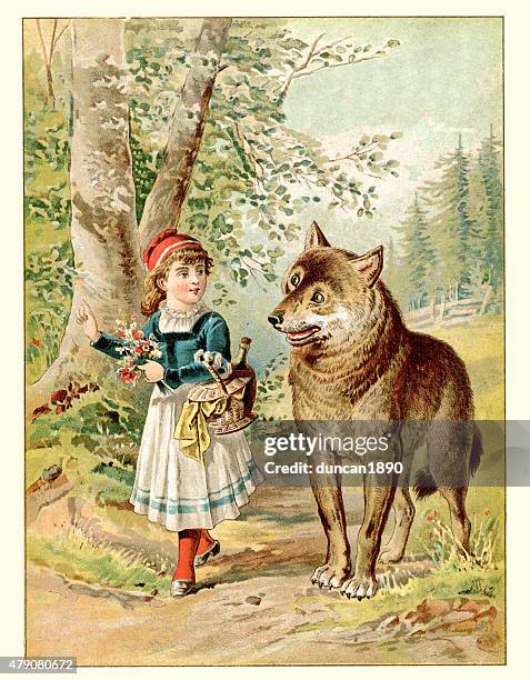 little red riding hood and the wolf - big bad wolf stock illustrations