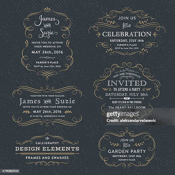 ilustraciones, imágenes clip art, dibujos animados e iconos de stock de caligrafía fiesta, invitaciones de boda - wedding invitation