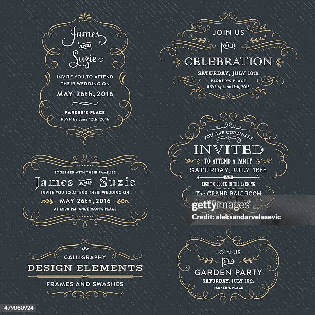 calligraphy party, wedding invitations - wedding invite stock illustrations