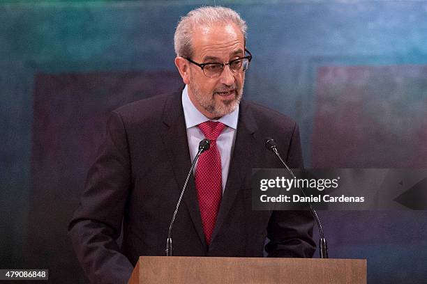 Rector of University of Salamanca Daniel Hernandez Ruiperez during a visit of Spanish Royals to the Universidad Nacional at UNAM's Simon Bolivar...