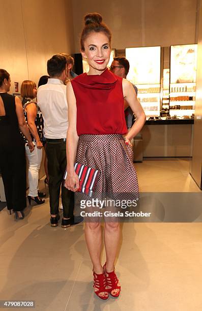 Nadine Warmuth, wearing Armani, during the Emporio Armani Sounds event in connection with the reopening of the store on June 30, 2015 in Munich,...