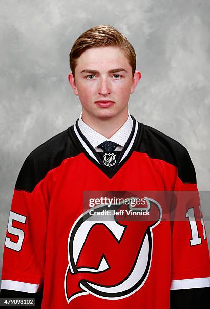 Blake Speers poses for a portrait after being selected 67th by the New Jersey Devils during the 2015 NHL Draft at BB&T Center on June 27, 2015 in...