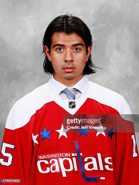 Jonas Siegenthaler poses for a portrait after being selected 57th overall by the Washington Capitals during the 2015 NHL Draft at BB&T Center on June...