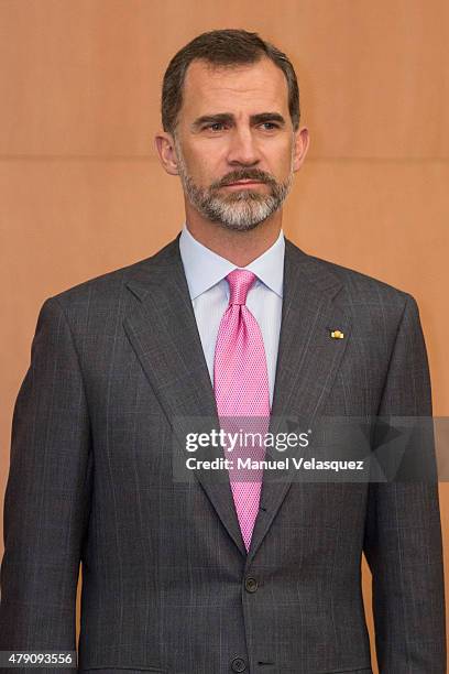 King Felipe VI poses during a meeting with members of the Spanish Community at Hospital Espanol on June 30, 2015 in Mexico City, Mexico. The Spanish...