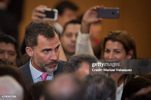 King Felipe VI talks to people during a meeting with members of the Spanish Community at Hospital Espanol on June 30, 2015 in Mexico City, Mexico....