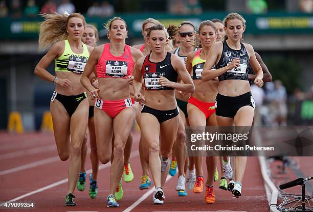 Hannah Fields, Heather Kampf, Shelby Houlihan and Mary Cain compete in the Women's 1,500 Meter Run final during day four of the 2015 USA Outdoor...