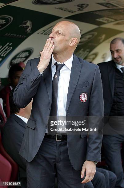 Domenico Di Carlo, head coach of AS Livorno Calcio gestures during the Serie A match between AS Livorno Calcio and Bologna FC at Stadio Armando...