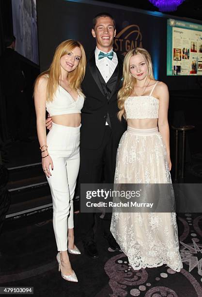 Actress Bella Thorne, Harrison Kelly and actress Dove Cameron attend the 6th Annual Thirst Gala at The Beverly Hilton Hotel on June 30, 2015 in...