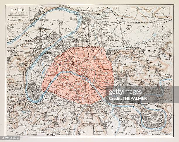 map of paris 1895 - map paris stock illustrations