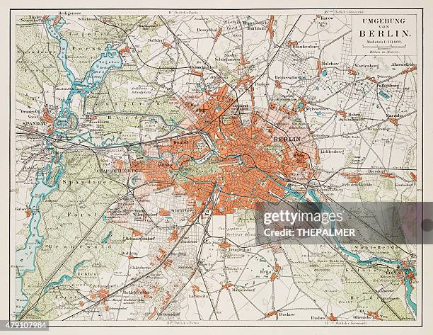 stockillustraties, clipart, cartoons en iconen met map of berlin 1895 - berlijn