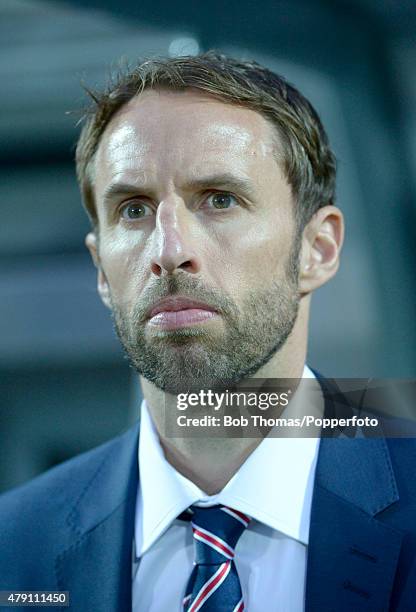 England coach Gareth Southgate before the UEFA Under21 European Championship 2015 Group B match between England and Portugal at Mestsky Fotbalovy...