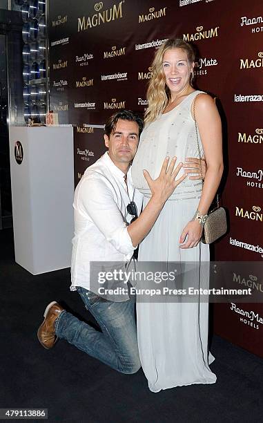 Alex Adrover and Patricia Montero attend dipping party by Magnum photocall on June 30, 2015 in Madrid, Spain.