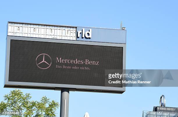 Mercedes-Benz billboard is seen as the O2 World is rebranded to become the Mercedes Benz Arena on July 1, 2015 in Berlin, Germany. Mercedes-Benz has...