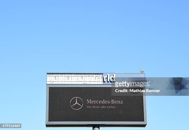 Mercedes-Benz billboard is seen as the O2 World is rebranded to become the Mercedes Benz Arena on July 1, 2015 in Berlin, Germany. Mercedes-Benz has...