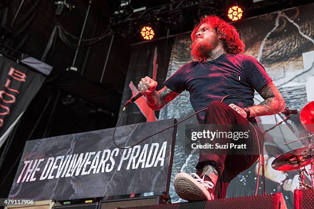 Mike Hranica of The Devil Wears Prada performs at Mayhem Festival at White River Amphitheater on June 30, 2015 in Enumclaw, Washington.