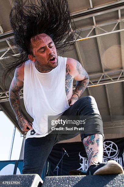 Chris McMahon of Thy Art is Murder performs at Mayhem Festival at White River Amphitheater on June 30, 2015 in Enumclaw, Washington.