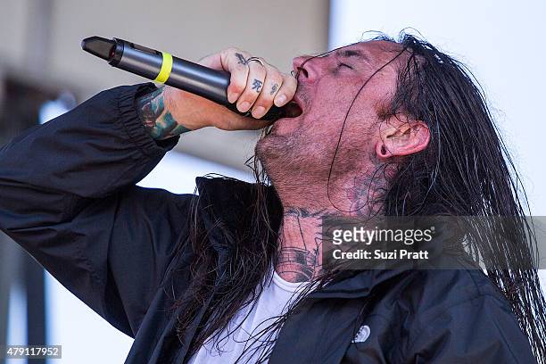 Chris McMahon of Thy Art is Murder performs at Mayhem Festival at White River Amphitheater on June 30, 2015 in Enumclaw, Washington.