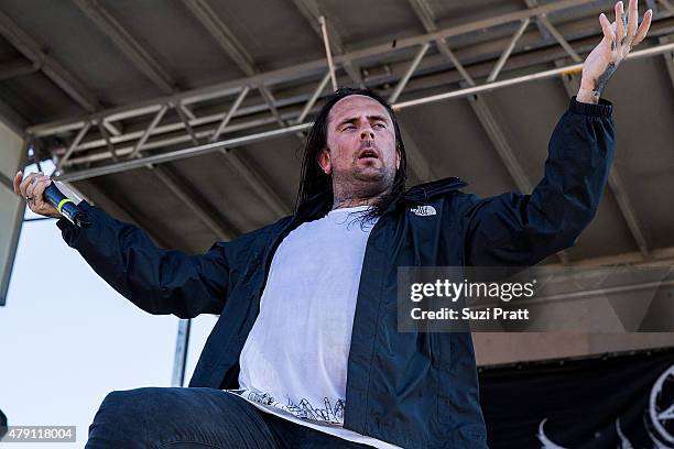 Chris McMahon of Thy Art is Murder performs at Mayhem Festival at White River Amphitheater on June 30, 2015 in Enumclaw, Washington.