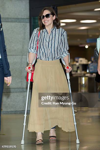 Actress Emila Clarke is seen upon arrival at Incheon International Airport on July 1, 2015 in Incheon, South Korea.