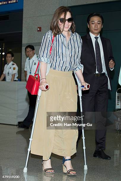 Actress Emila Clarke is seen upon arrival at Incheon International Airport on July 1, 2015 in Incheon, South Korea.