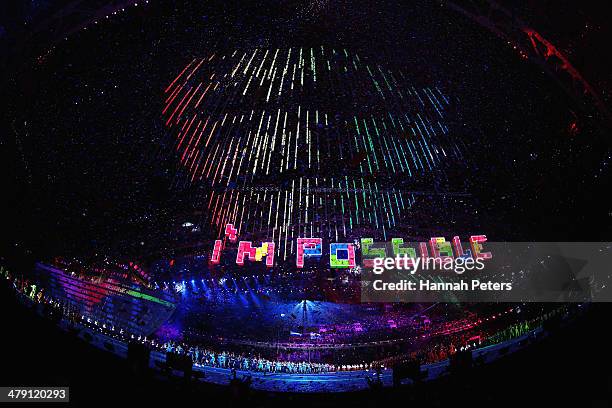 General view is seen during the Sochi 2014 Paralympic Winter Games Closing Ceremony at Fisht Olympic Stadium on March 16, 2014 in Sochi, Russia.