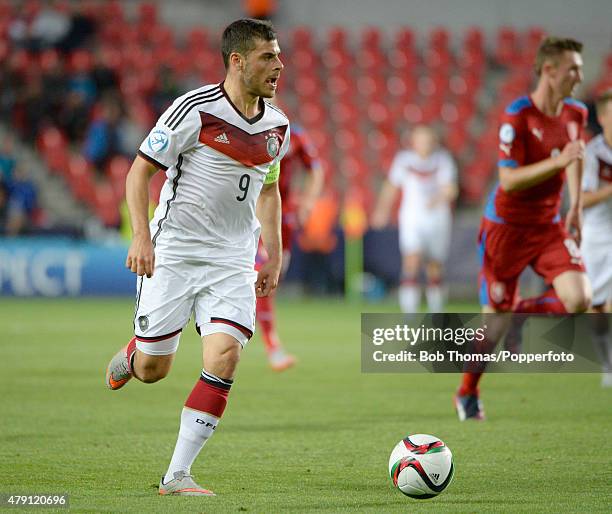 Kevin Volland in action for Germany during the UEFA European Under-21 Group A match between Germany and Czech Republic at Eden Stadium on June 23,...