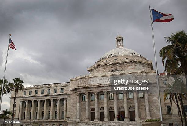 The Puerto Rican Capitol building is seen as the island's residents deal with the government's $72 billion debt on July 1, 2015 in San Juan, Puerto...