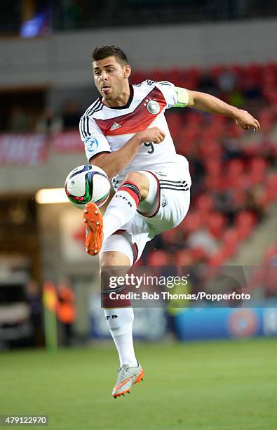 Kevin Volland in action for Germany during the UEFA European Under-21 Group A match between Germany and Denmark at Eden Stadium on June 20, 2015 in...