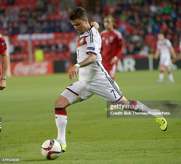 Leonardo Bittencourt in action for Germany during the UEFA European Under-21 Group A match between Germany and Denmark at Eden Stadium on June 20,...