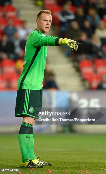Goalkeeper Marc-Andre ter Stegen in action for Germany during the UEFA European Under-21 Group A match between Germany and Denmark at Eden Stadium on...