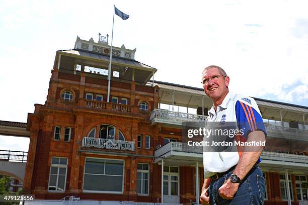 New England Coach Trevor Bayliss poses for a portrait in front of the pavilion during a Press Conference at Lord's Cricket Ground on July 1, 2015 in...