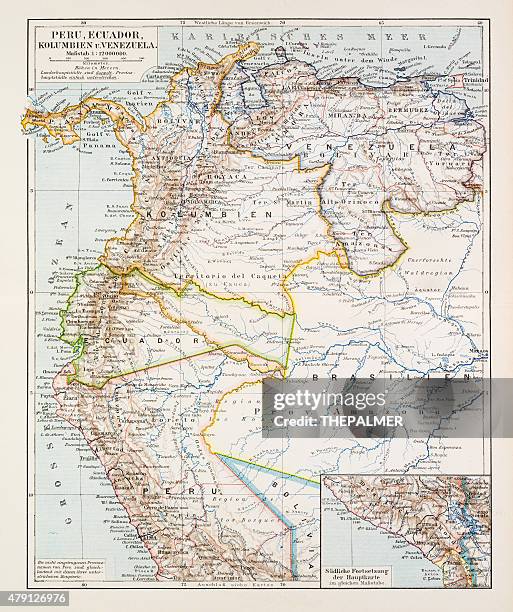 map of peru ecuador venezuela 1896 - ecuador map stock illustrations