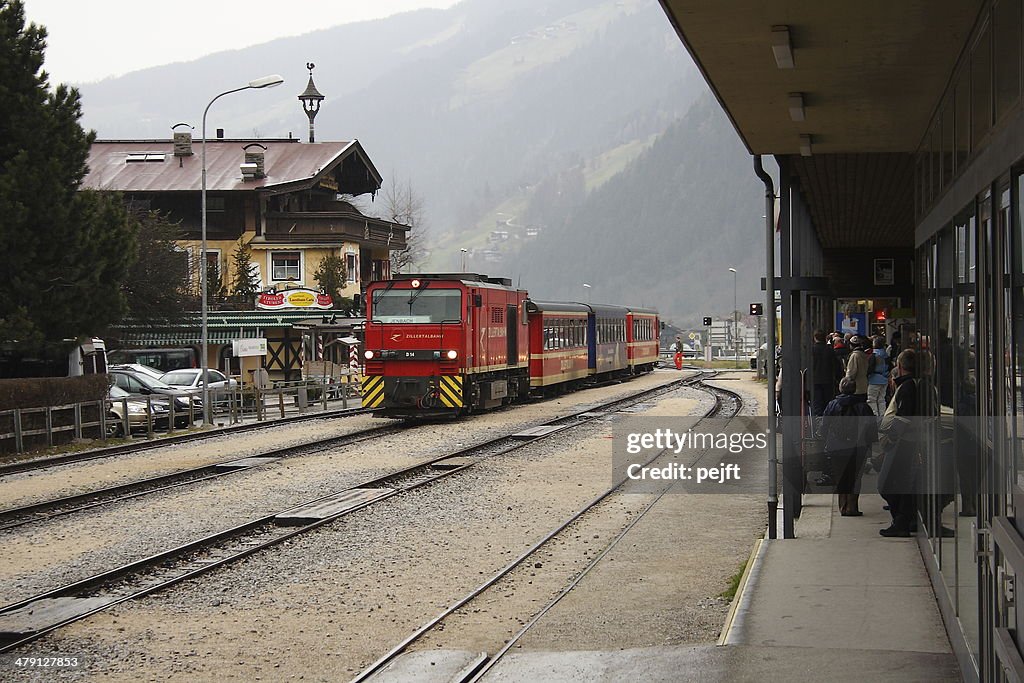 Zillertalbahn train arriving at Mayrhofen Station