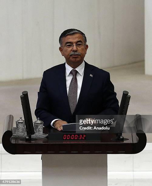 Justice and Development Party MP Ismet Yilmaz speaks after he elected as Turkey's new parliamentary speaker with the 258 valid votes on the fourth...