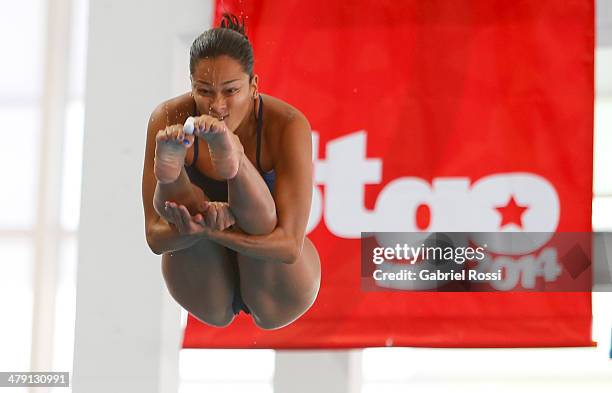 Diana Isabel Pineda Zuleta of Colombia competes in Women's 3m Springboard during day 10 of the X South American Games Santiago 2014 at Centro...